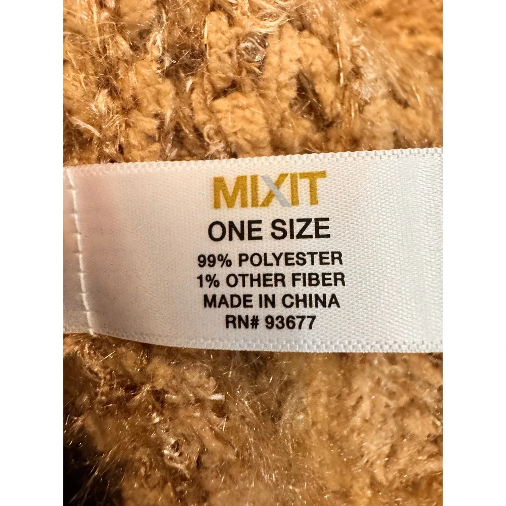 NWT New MIXIT Oblong‎ Scarf Wear Multiple Ways Cozy Shaggy Fringe Tan One Size